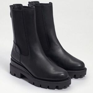 Sam Edelman Genia Chelsea Waterproof Lug Sole Mid Calf Black Boots 8.5 NEW